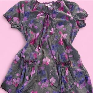 Koi By Kathy Peterson Vintage Scrub Top with Gray with Pink & Purple Flowers